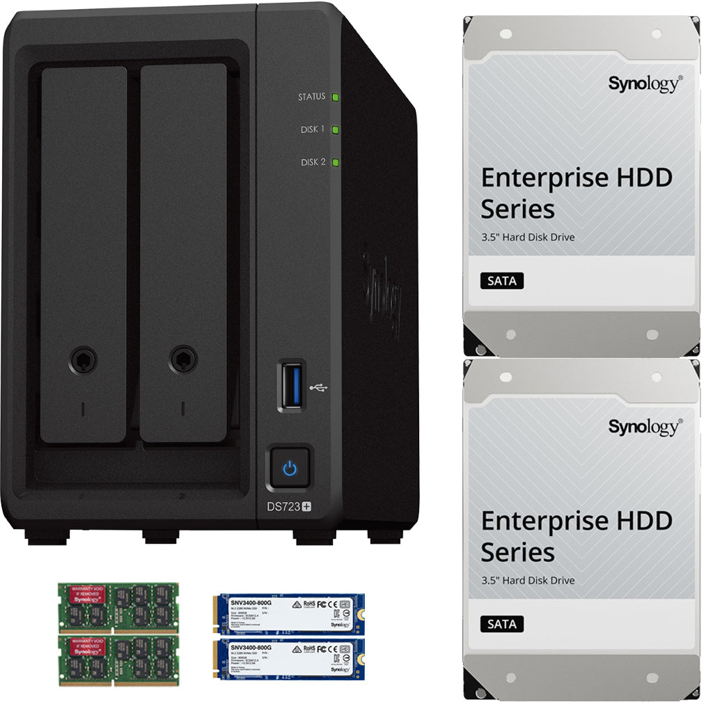 Synology DS723+ 2-Bay NAS, 8GB RAM, 1.6TB (2x800GB) Cache, 8TB (2 x 4TB) of Synology Enterprise Drives Fully Assembled and Tested