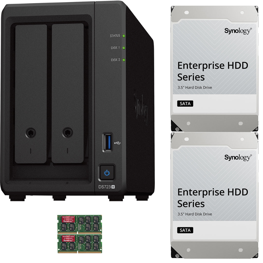 Synology DS723+ 2-Bay NAS, 8GB RAM, 32TB (2 x 16TB) of Synology Enterprise Drives Fully Assembled and Tested