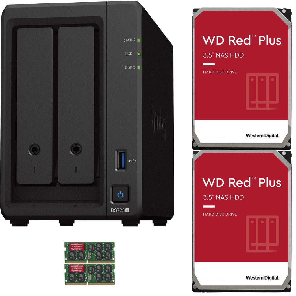 Synology DS723+ 2-Bay NAS, 8GB RAM, 12TB (2 x 6TB) of Western Digital Red Plus Drives Fully Assembled and Tested