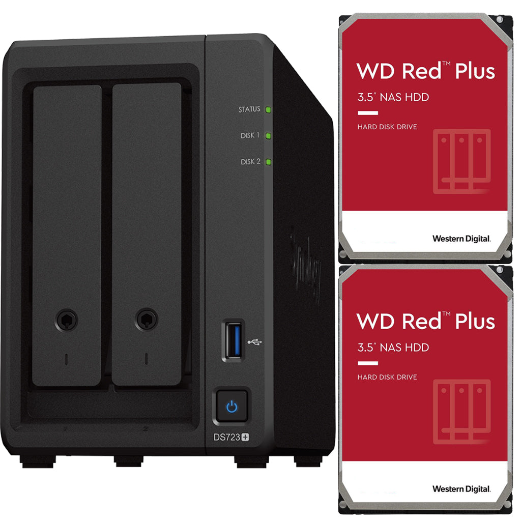 Synology DS723+ 2-Bay NAS, 2GB RAM, 4TB (2 x 2TB) of Western Digital Red Plus Drives Fully Assembled and Tested