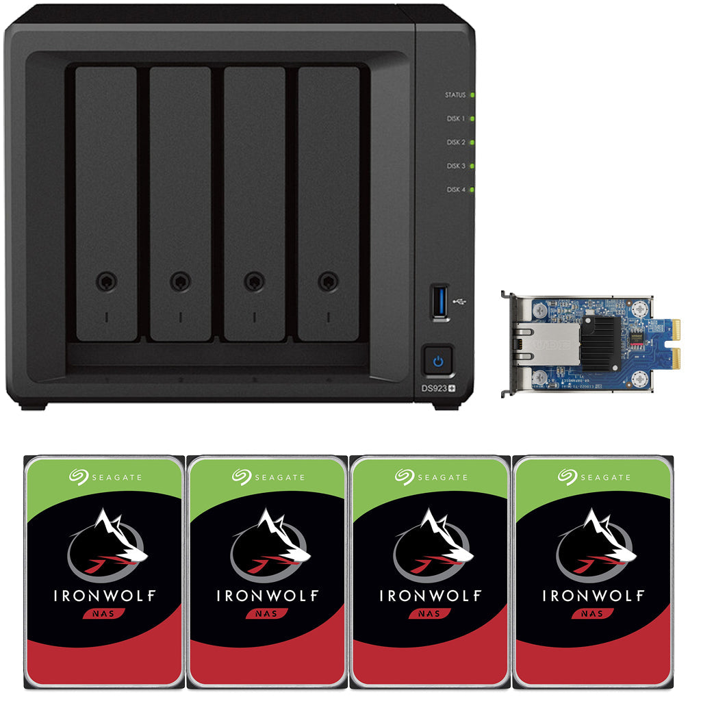 Synology DS923+ 4-BAY DiskStation with 4GB RAM, 10GbE Adapter, and 32TB (4x8TB) Seagate Ironwolf NAS Drives Fully Assembled and Tested