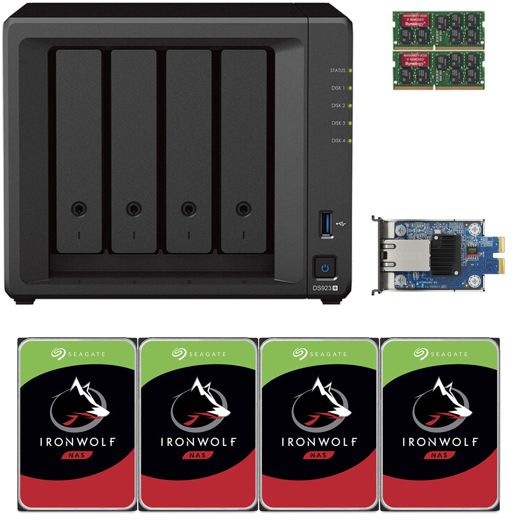 Synology DS923+ 4-BAY DiskStation with 32GB RAM, 10GbE Adapter, and 24TB (4x6TB) Seagate Ironwolf NAS Drives Fully Assembled and Tested