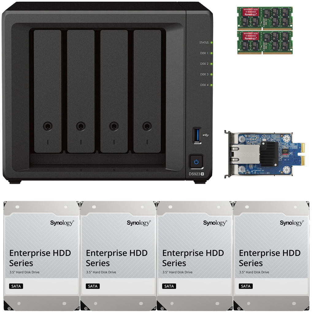 Synology DS923+ 4-BAY DiskStation with 8GB RAM, 10GbE Adapter and 16TB (4x4TB) Synology Enterprise Drives Fully Assembled and Tested