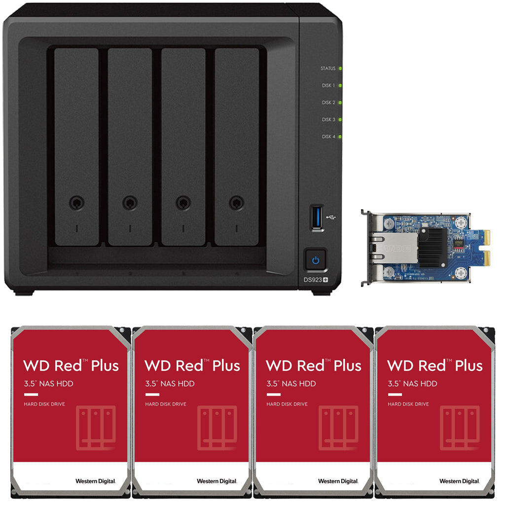 Synology DS923+ 4-BAY DiskStation with 4GB RAM, 10GbE Adapter, and 8TB (4x2TB) Western Digital Red Plus NAS Drives Fully Assembled and Tested