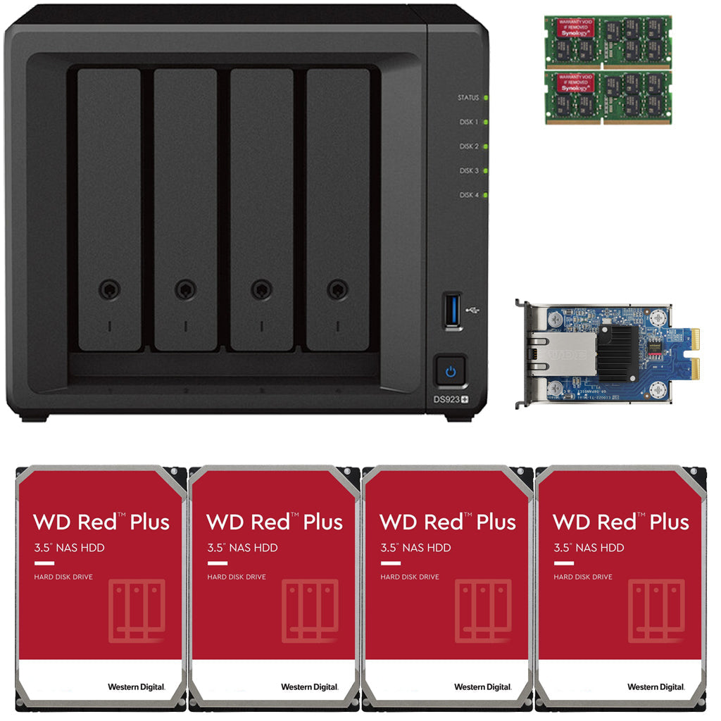 Synology DS923+ 4-BAY DiskStation with 32GB RAM, 10GbE Adapter, and 32TB (4x8TB) Western Digital Red Plus NAS Drives Fully Assembled and Tested