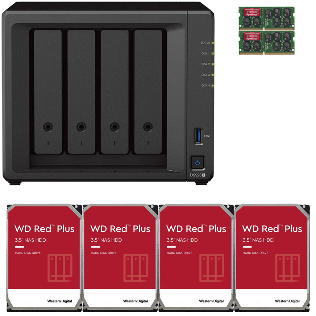 Synology DS923+ 4-BAY DiskStation with 32GB RAM and 32TB (4x8TB) Western Digital Red Plus NAS Drives Fully Assembled and Tested
