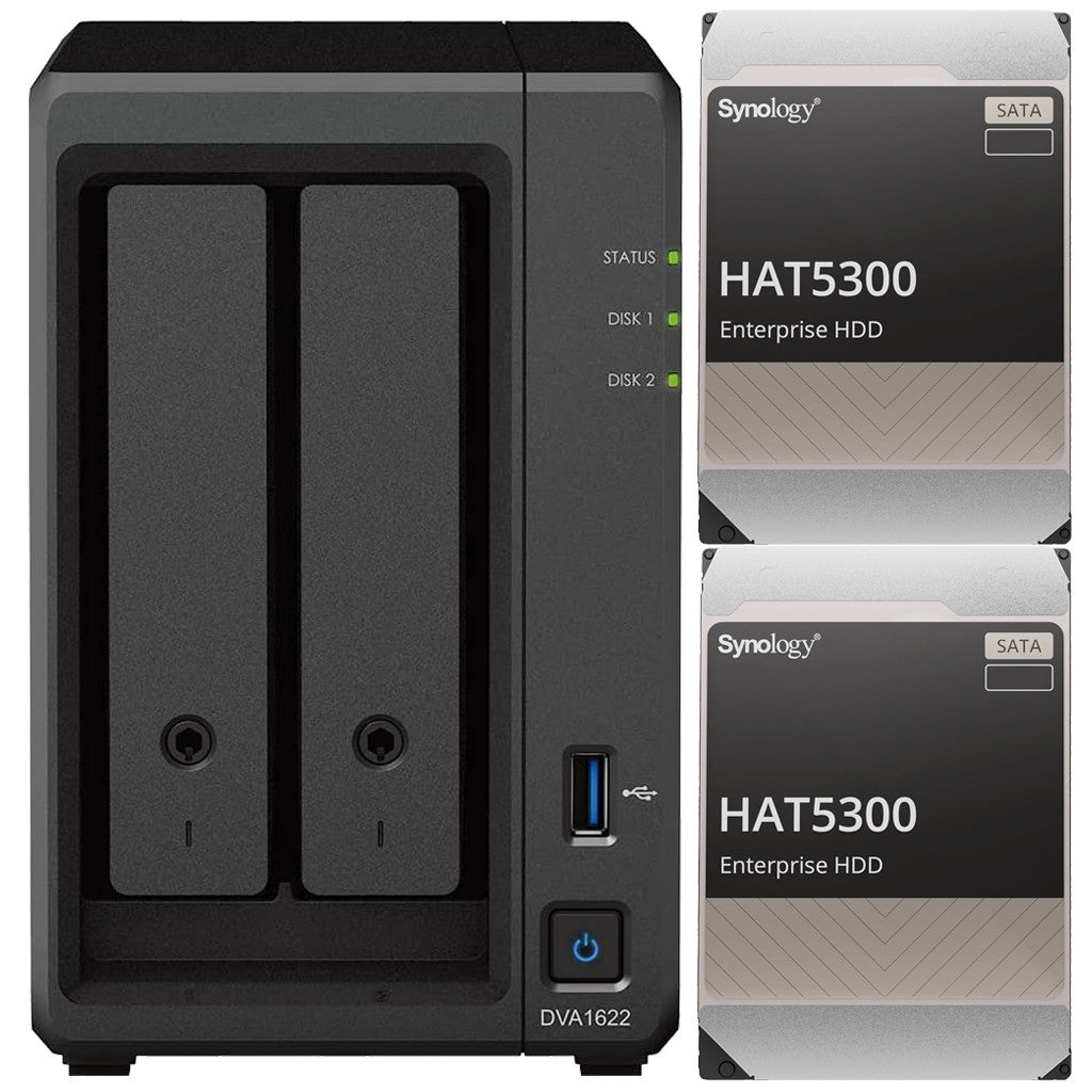Synology DVA1622 2-BAY 16 Channel Deep Learning NVR with 6GB RAM and 32TB (2x16TB) of Synology Enterprise Drives Fully Assembled and Tested