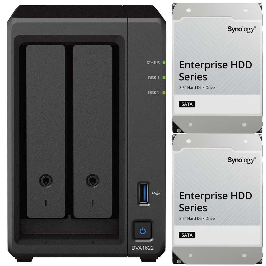 Synology DVA1622 2-BAY 16 Channel Deep Learning NVR with 6GB RAM and 32TB (2x16TB) of Synology Enterprise Drives Fully Assembled and Tested