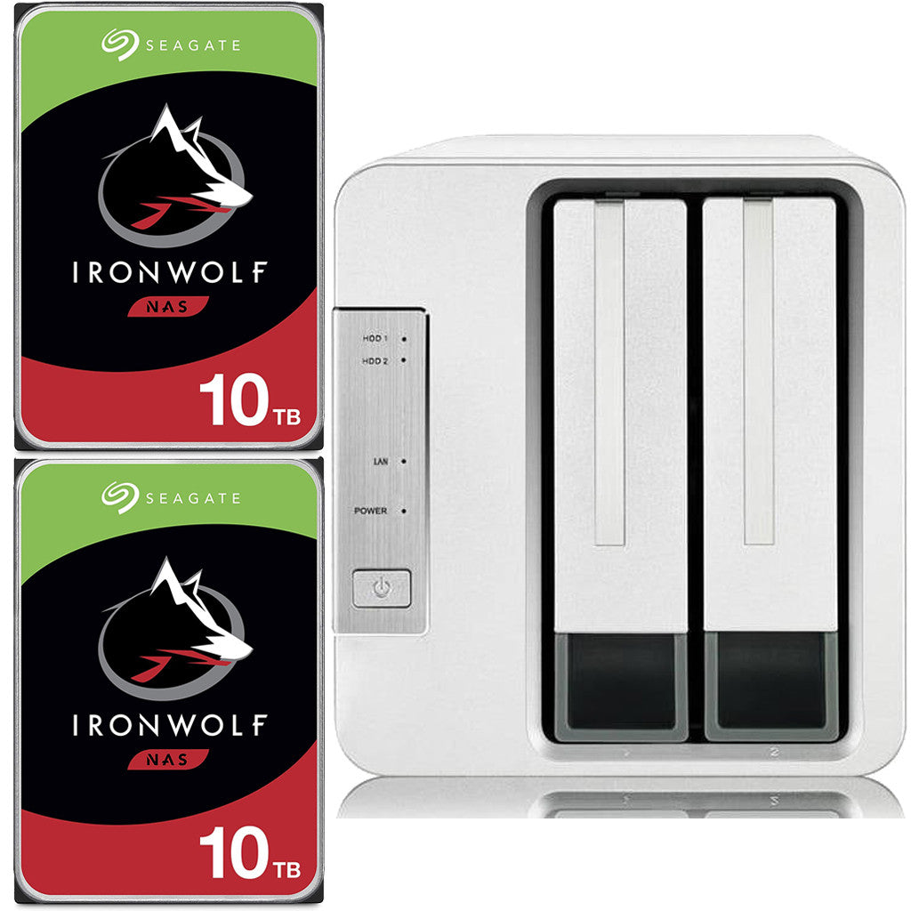 TerraMaster F2-210 2-Bay Home NAS with 20TB (2 x 10TB) of Seagate Ironwolf NAS Drives Fully Assembled and Tested