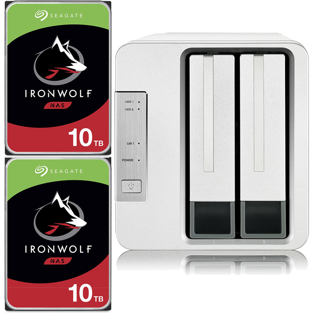 TerraMaster F2-221 NAS 2-Bay Cloud Storage with 2GB RAM and 20TB (2 x 10TB) of Seagate Ironwolf NAS Drives Fully Assembled and Tested