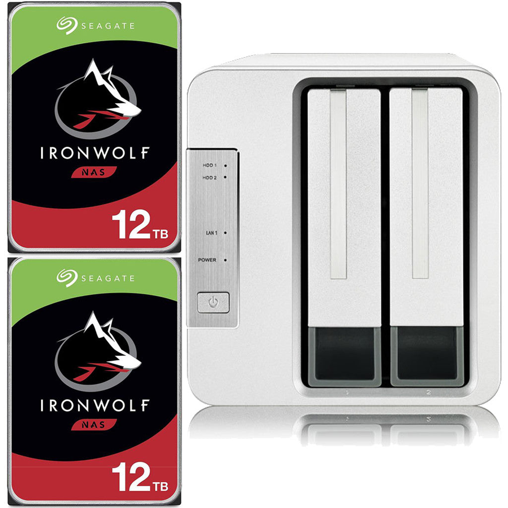 TerraMaster F2-221 NAS 2-Bay Cloud Storage with 2GB RAM and 24TB (2 x 12TB) of Seagate Ironwolf NAS Drives Fully Assembled and Tested