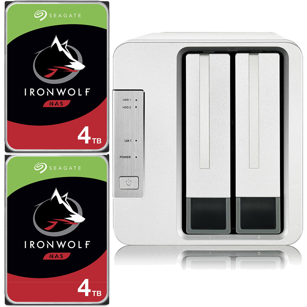 TerraMaster F2-221 NAS 2-Bay Cloud Storage with 2GB RAM and 8TB (2 x 4TB) of Seagate Ironwolf NAS Drives Fully Assembled and Tested
