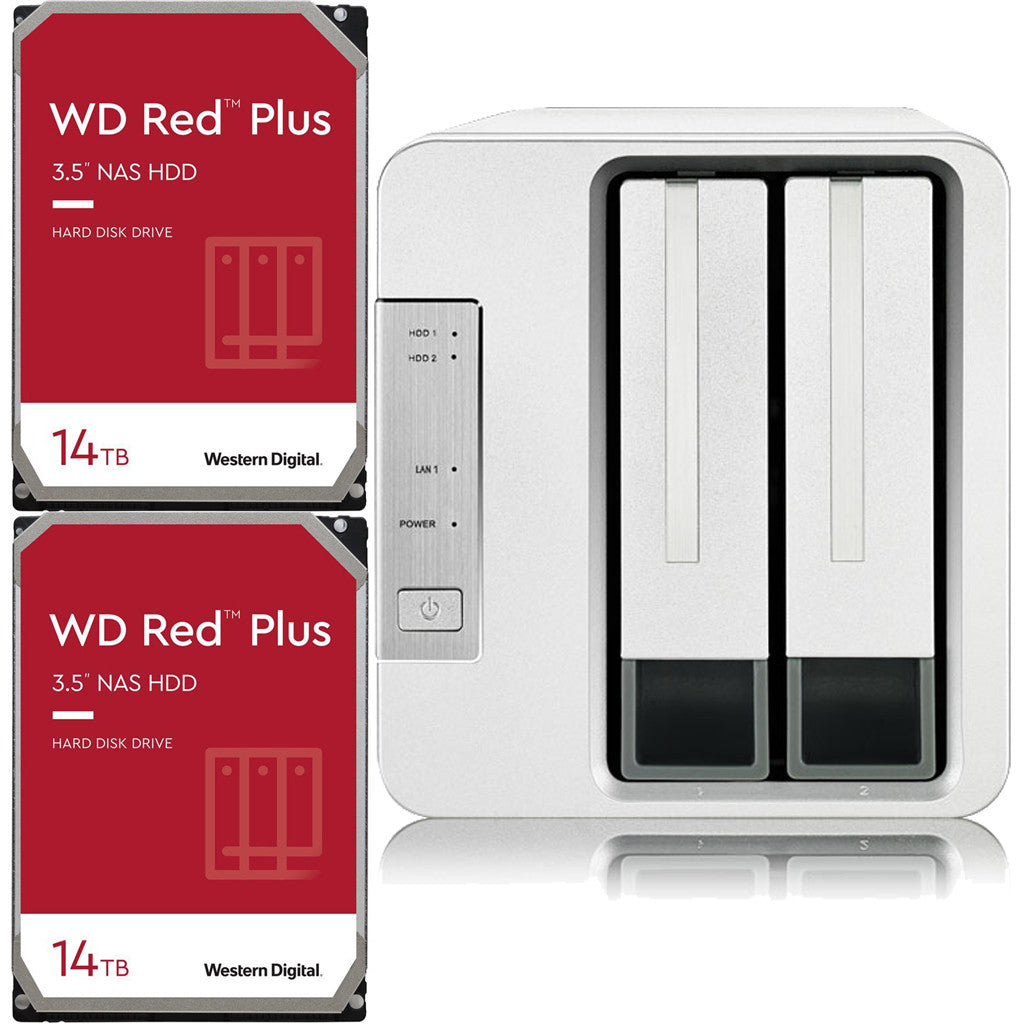 TerraMaster F2-221 NAS 2-Bay Cloud Storage with 2GB RAM and 28TB (2 x 14TB) of Western Digital Red Plus Drives Fully Assembled and Tested