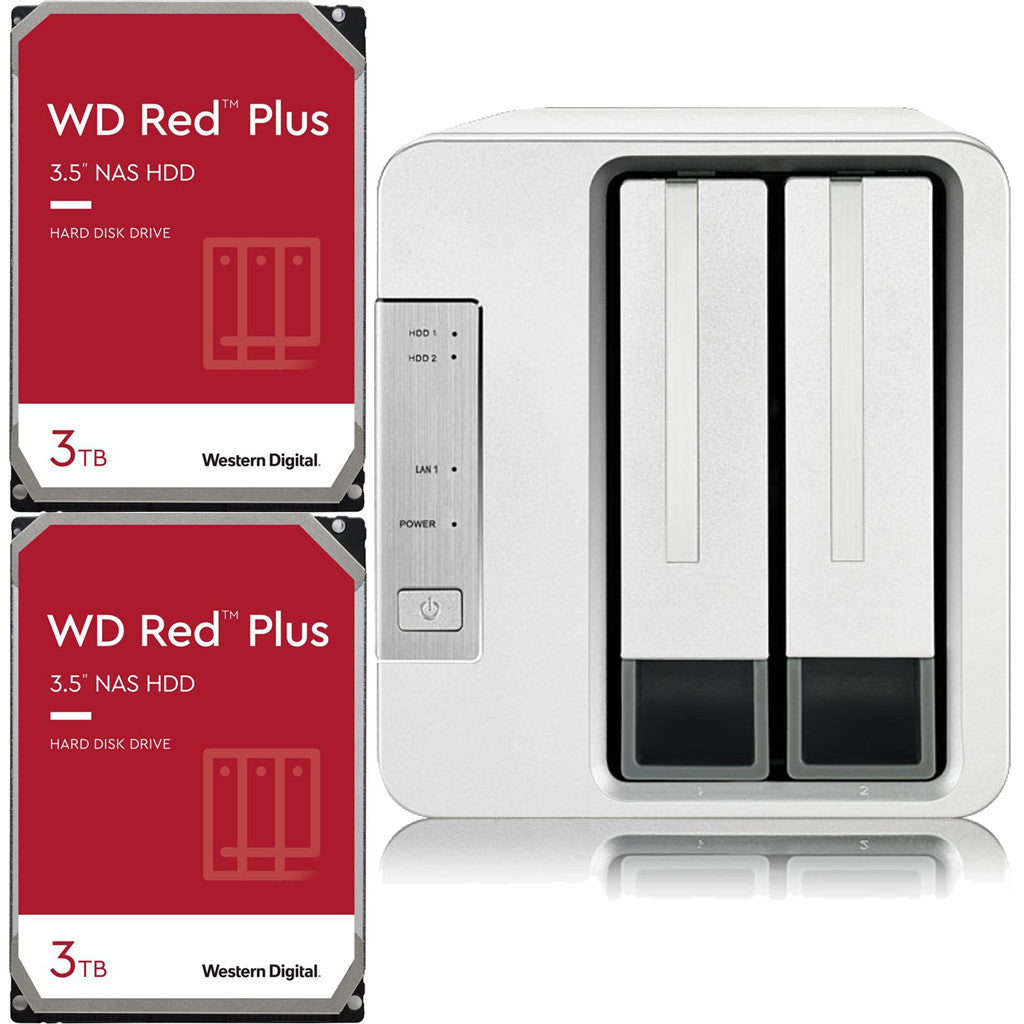 TerraMaster F2-221 NAS 2-Bay Cloud Storage with 2GB RAM and 6TB (2 x 3TB) of Western Digital Red Plus Drives Fully Assembled and Tested
