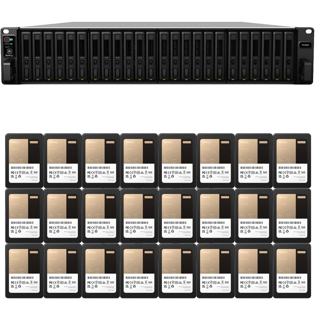 Synology FS3600 24-BAY FlashStation with 16GB RAM and 11.52TB (24 x 480GB) Synology Enterprise SATA SSD's Fully Assembled and Tested