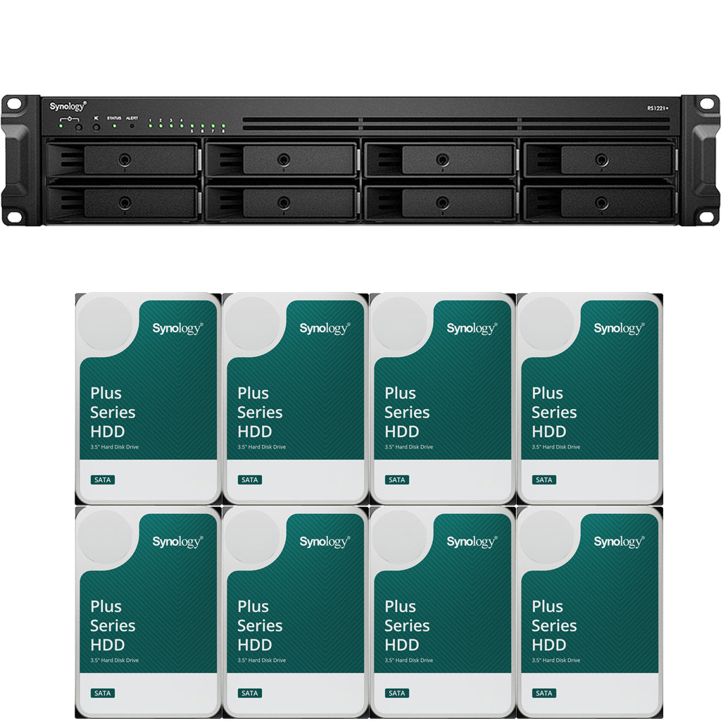 Synology RS1221+ RackStation with 4GB RAM and 64TB (8 x 8TB) of Synology Plus NAS Drives Fully Assembled and Tested