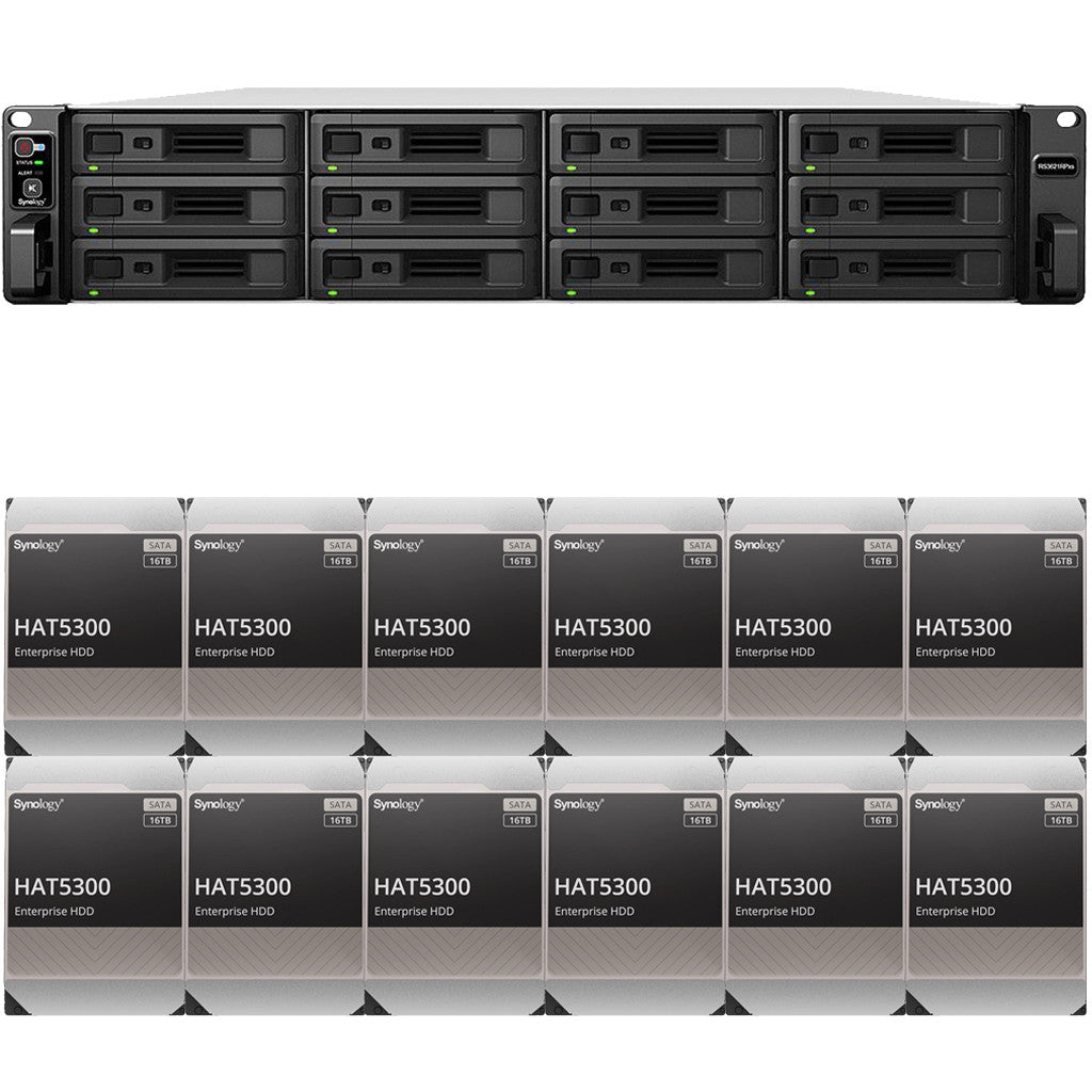 Synology RS3621RPxs 12-BAY RackStation with 8GB RAM and 192TB (12 x 16TB) of HAT5300 Synology Enterprise Drives