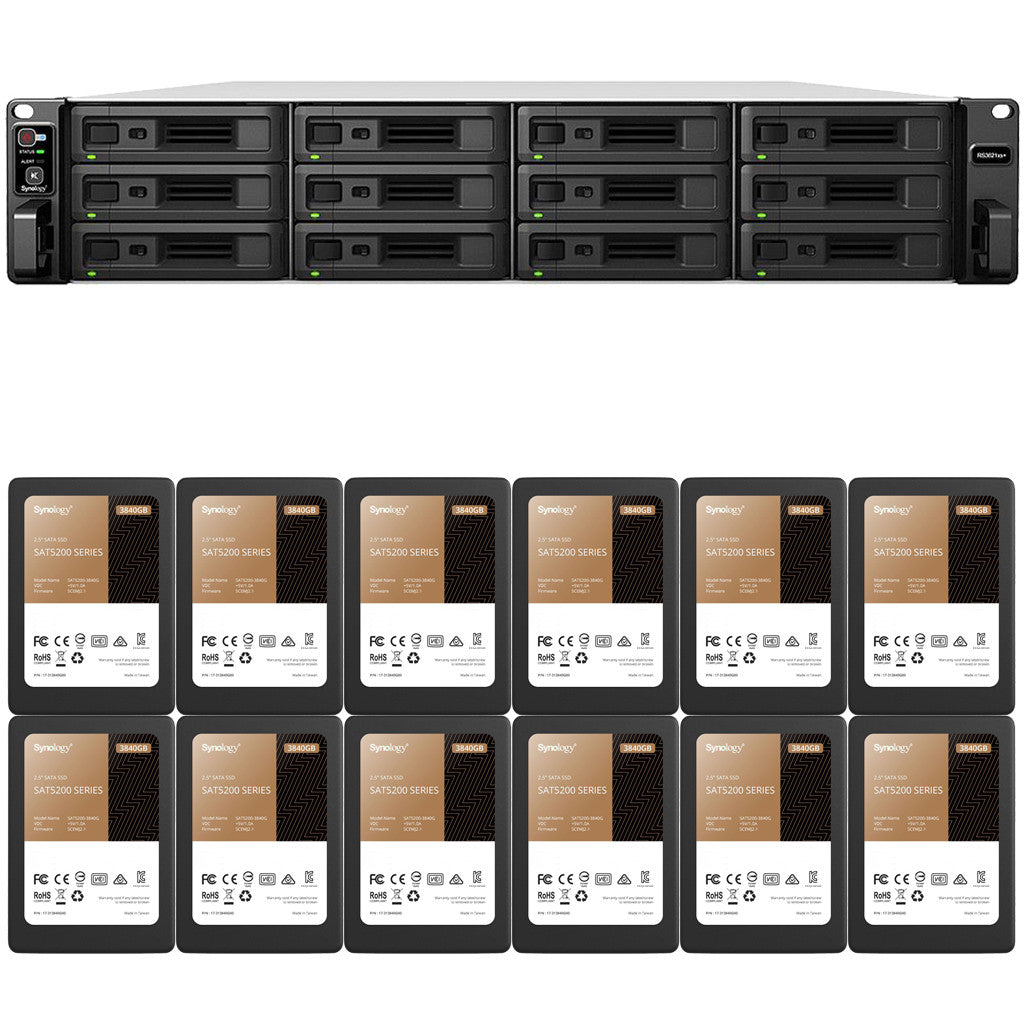 RS3621xs+ 12-BAY RackStation with 8GB RAM and 46.08TB (12 x 3.84TB) of Synology Enterprise Solid State Drives