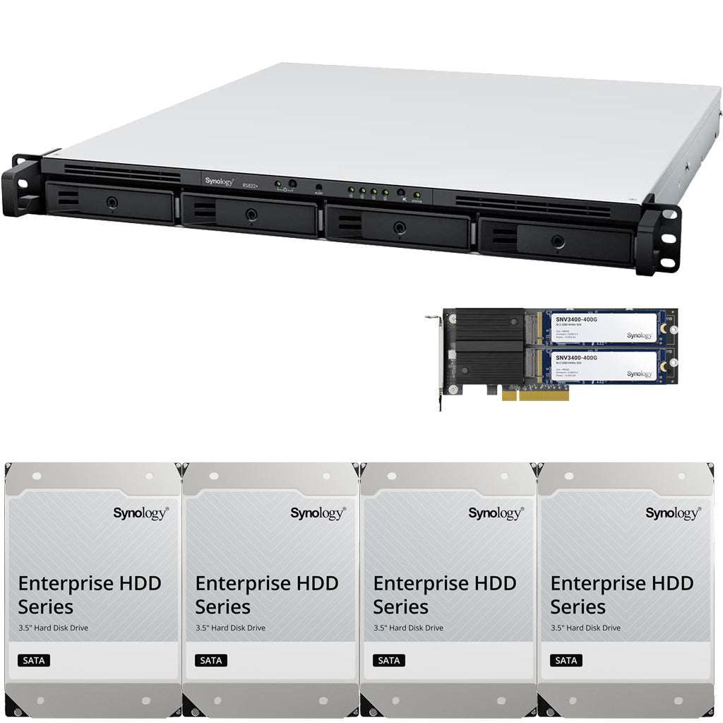 RS822+ 4-Bay RackStation with 2GB RAM, 800GB (2 x 400GB) of CACHE and 16TB (4 x 4TB) of Synology Enterprise Drives Fully Assembled and Tested