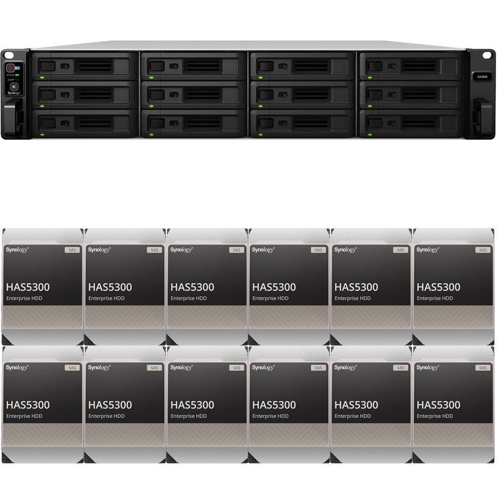 Synology SA3600 12-BAY Enterprise RackStation with 16GB RAM and 192TB (12 x 16TB) Synology HAS5300 Enterprise SAS Drives Fully Assembled and Tested