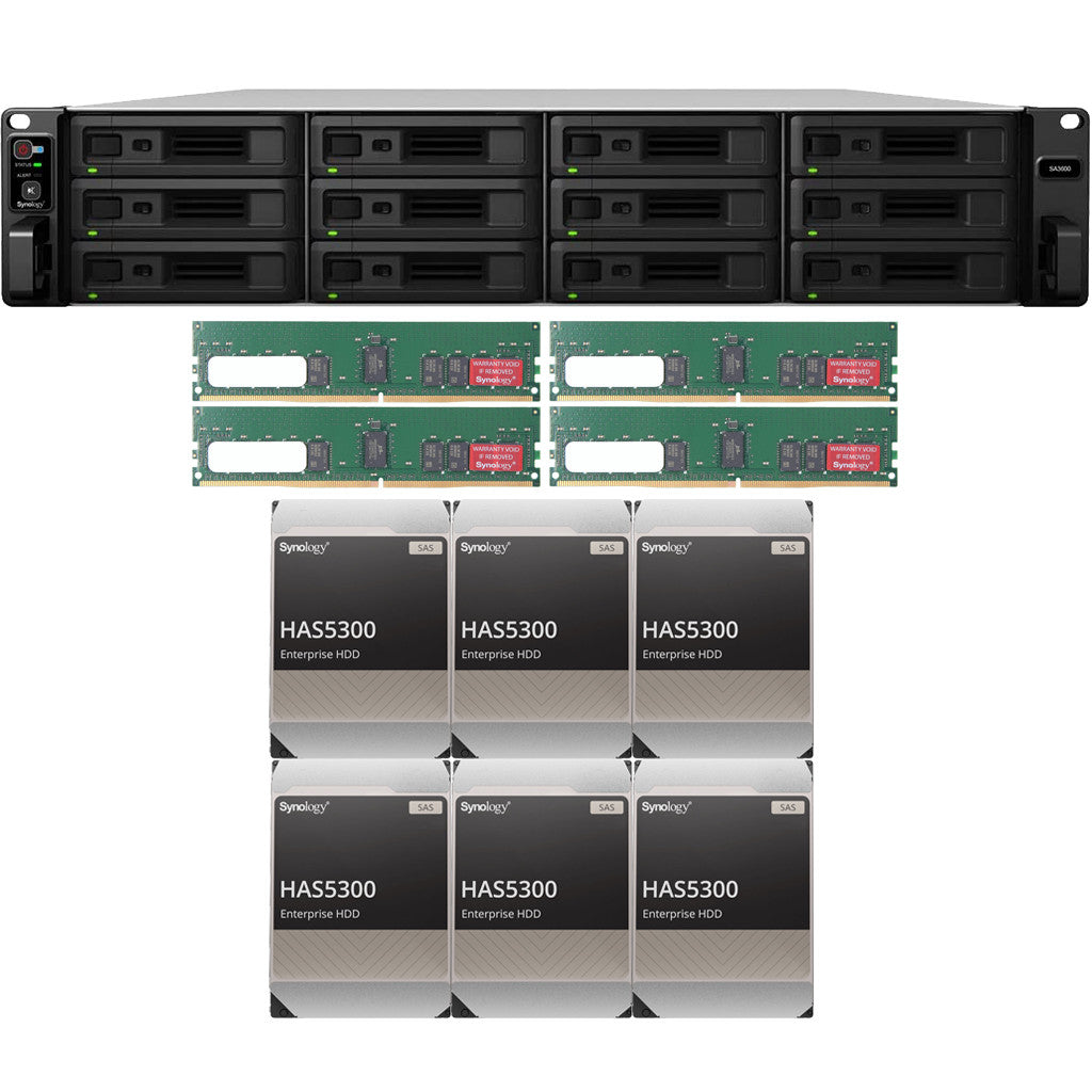 Synology SA3600 12-BAY Enterprise RackStation with 64GB RAM and 96TB (6 x 12TB) Synology HAS5300 Enterprise SAS Drives Fully Assembled and Tested