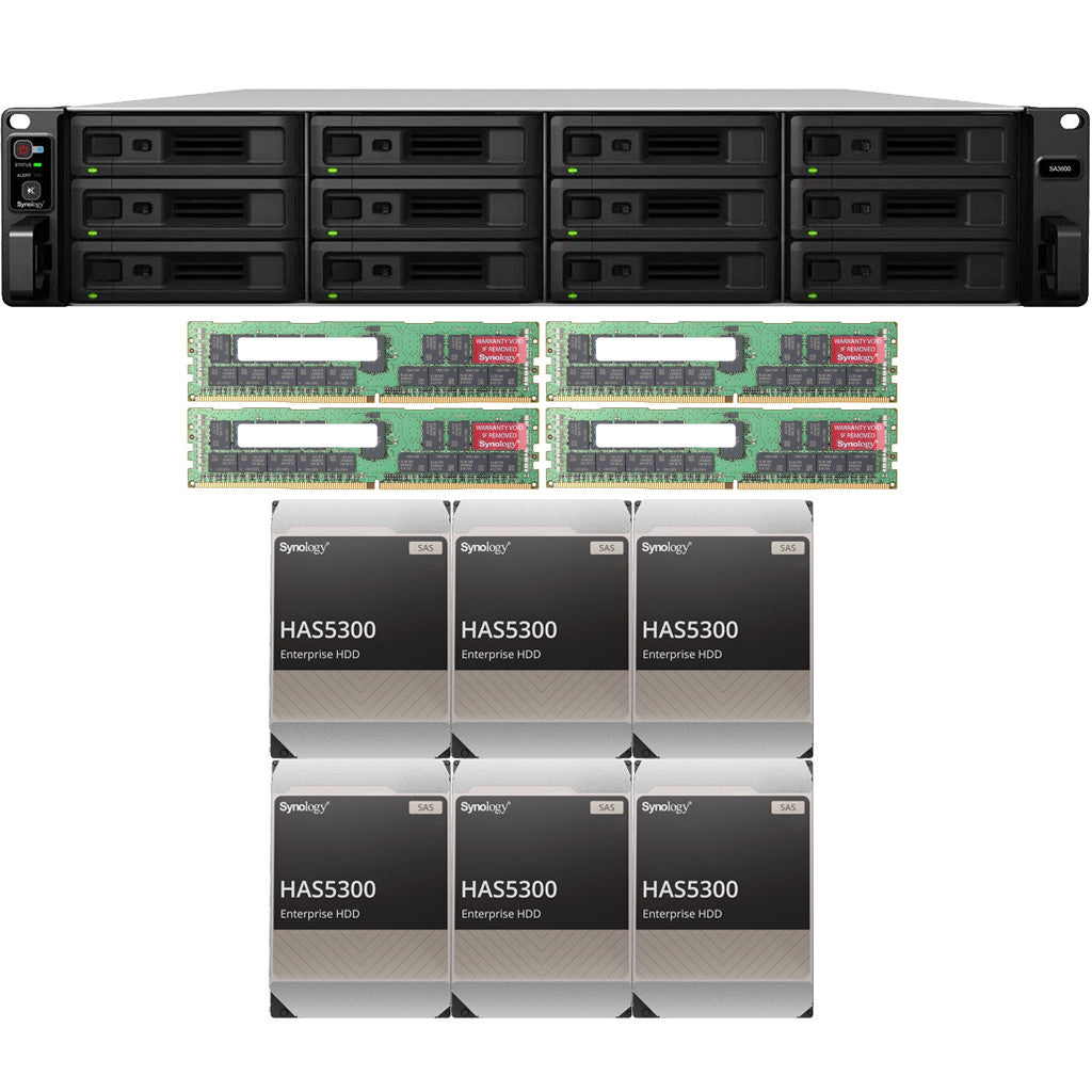 Synology SA3600 12-BAY Enterprise RackStation with 128GB RAM and 72TB (6 x 12TB) Synology HAS5300 Enterprise SAS Drives Fully Assembled and Tested
