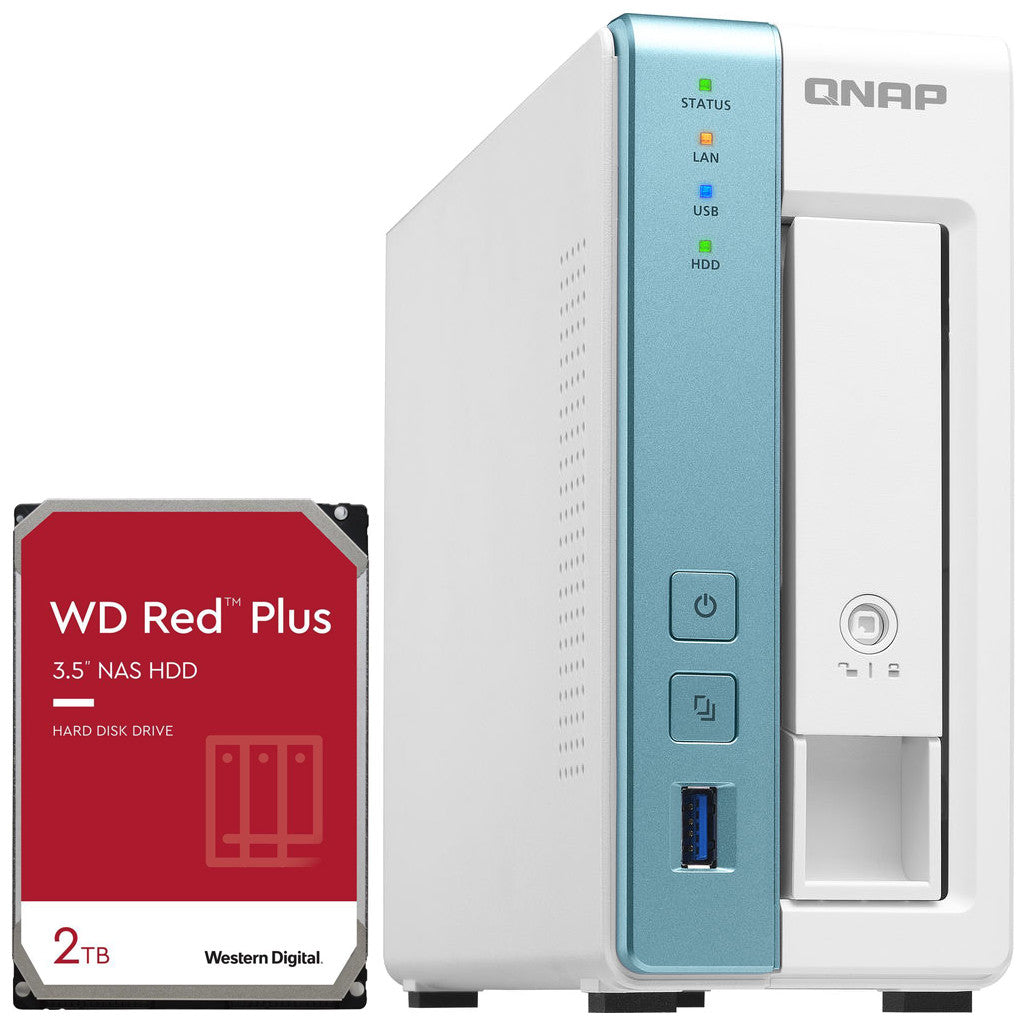 QNAP TS-131K 1-Bay Home NAS with a 2TB Western Digital Red Plus Drive Fully Assembled and Tested