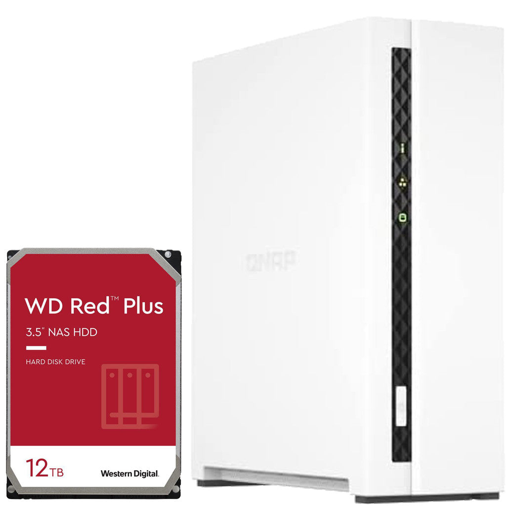 QNAP TS-133 1-Bay Desktop NAS with a 12TB Western Digital Red Plus Drive Fully Assembled and Tested