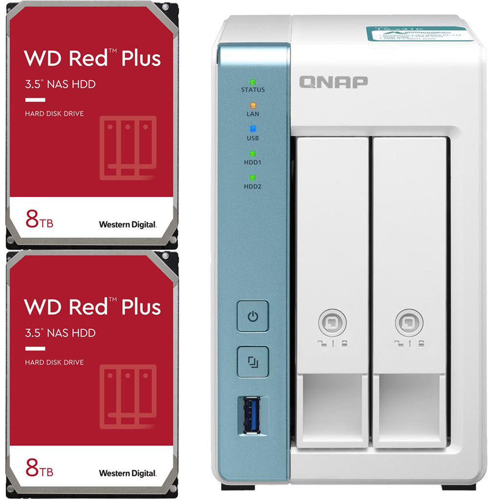 QNAP TS-231K 2-Bay Home NAS with 16TB (2 x 8TB) of Western Digital Red Plus Drives Fully Assembled and Tested