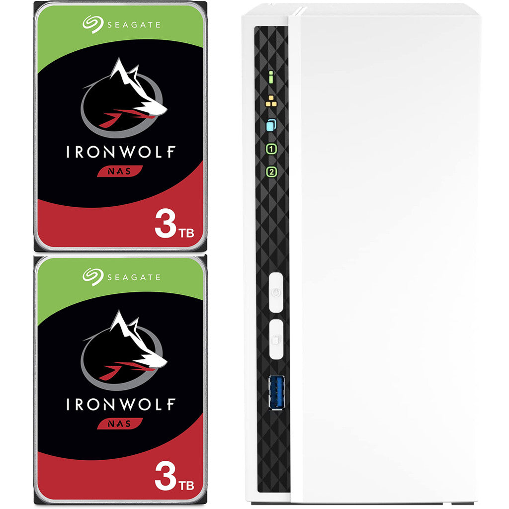 QNAP TS-233 2-Bay Desktop NAS with a 6TB (2 x 3TB) of Seagate Ironwolf NAS Drives Fully Assembled and Tested