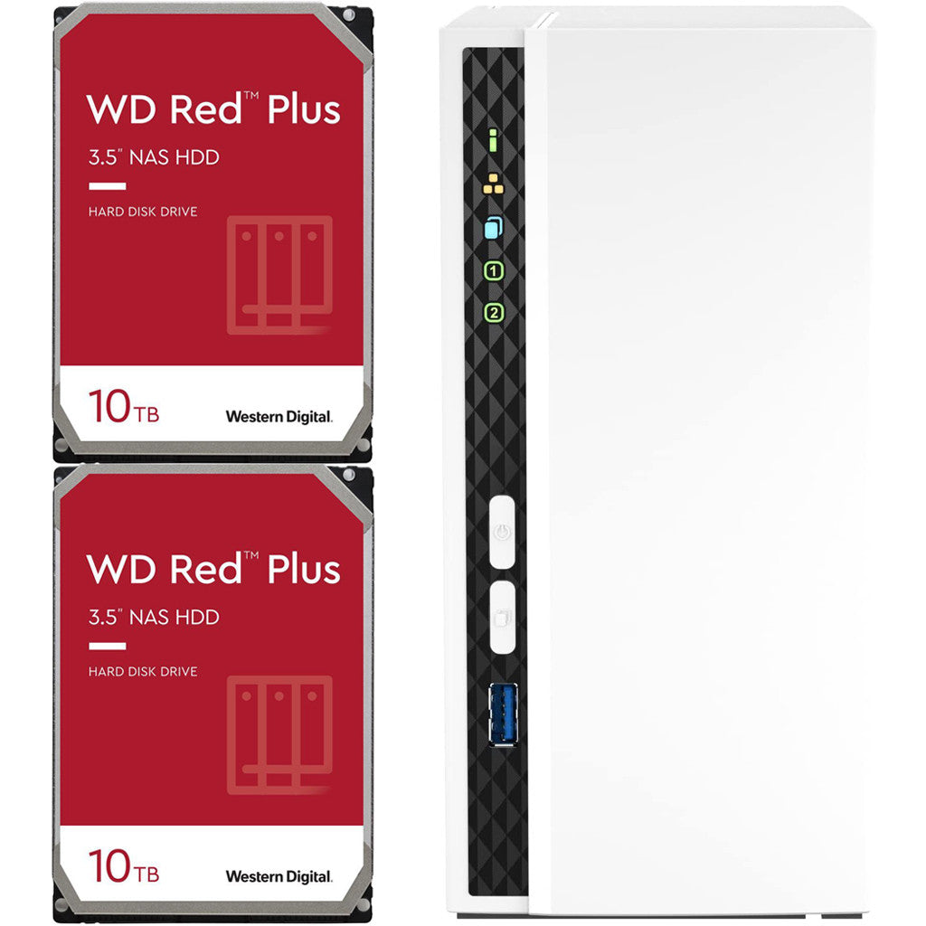 QNAP TS-233 2-Bay Desktop NAS with a 20TB (2 x 10TB) of Western Digital Red Plus Drives Fully Assembled and Tested