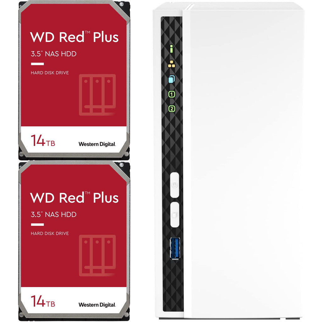 QNAP TS-233 2-Bay Desktop NAS with a 28TB (2 x 14TB) of Western Digital Red Plus Drives Fully Assembled and Tested