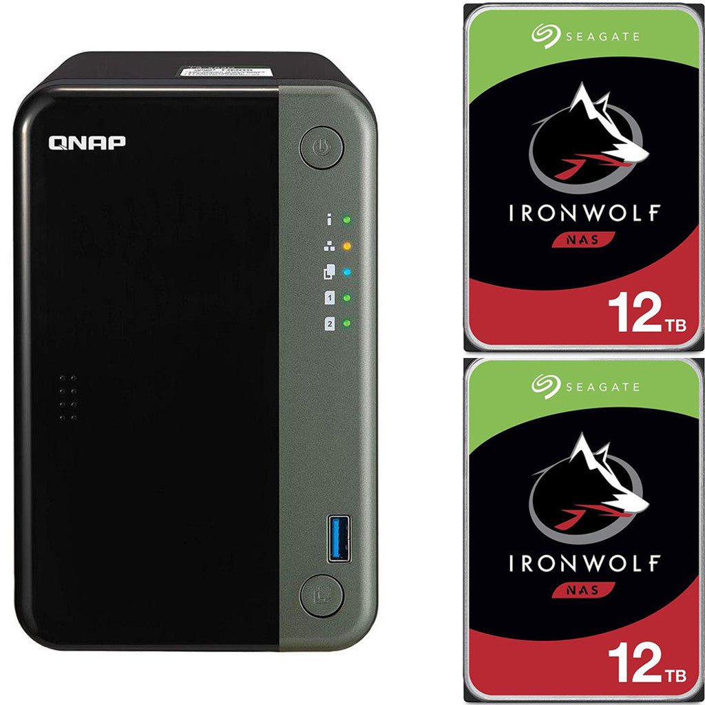 QNAP TS-253D Quad Core 2.7Ghz 2-Bay NAS with 4GB RAM and 24TB (2 x 12TB) of Seagate Ironwolf NAS Drives Fully Assembled and Tested By CustomTechSales