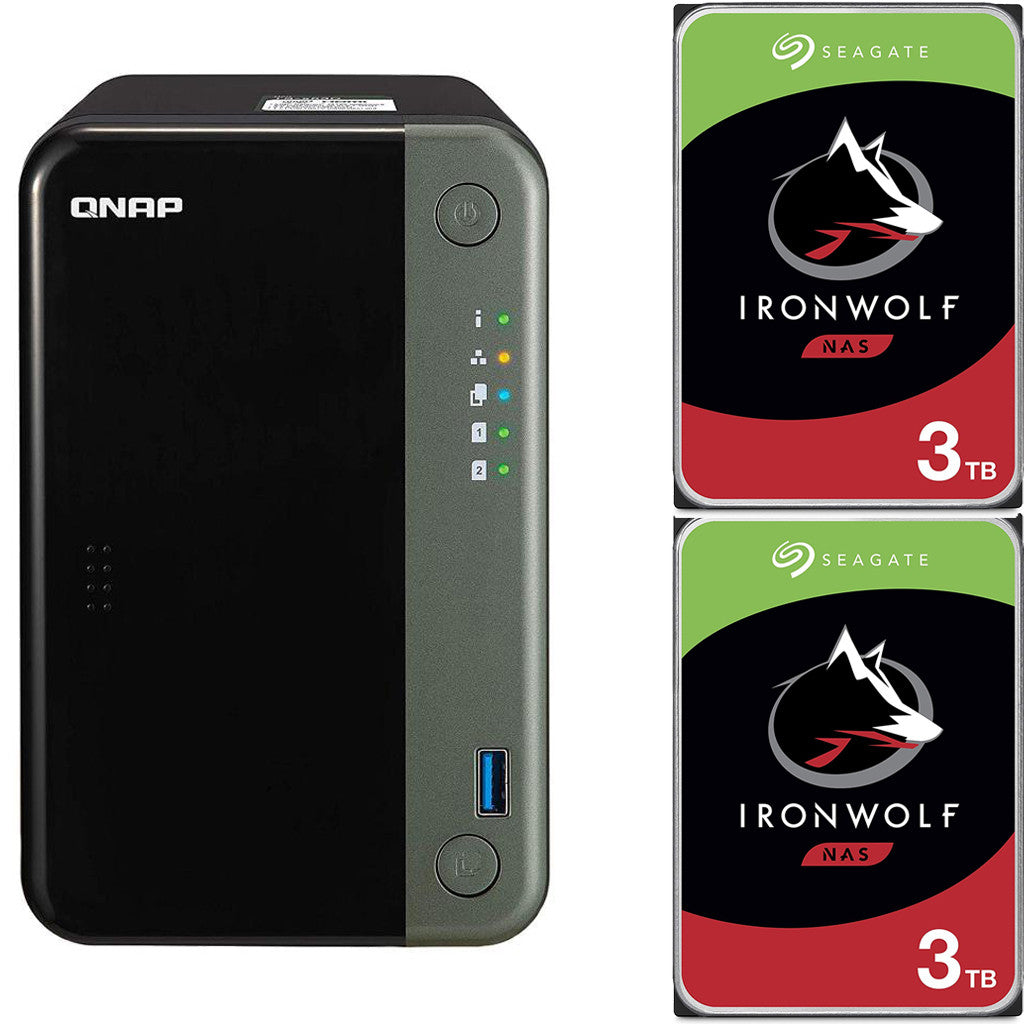 QNAP TS-253D Quad Core 2.7Ghz 2-Bay NAS with 4GB RAM and 6TB (2 x 3TB) of Seagate Ironwolf NAS Drives Fully Assembled and Tested By CustomTechSales