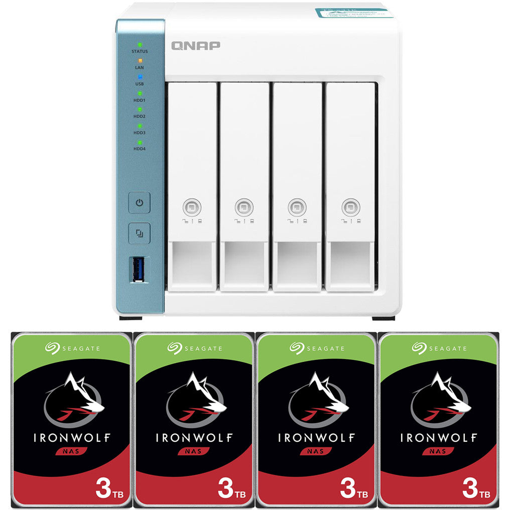 QNAP TS-431K 4-Bay Home NAS with 12TB (4 x 3TB) of Seagate Ironwolf NAS Drives Fully Assembled and Tested