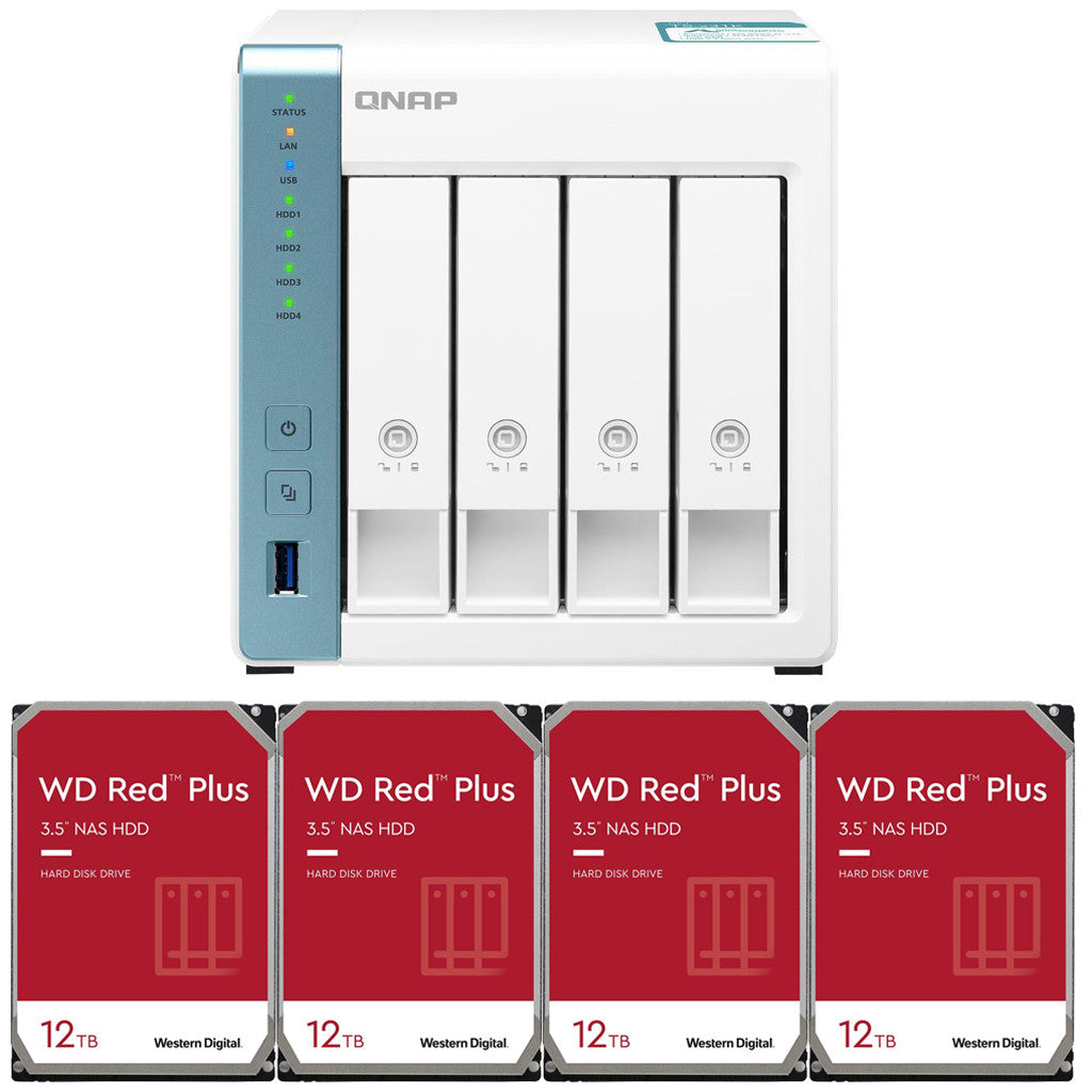 QNAP TS-431K 4-Bay Home NAS with 48TB (4 x 12TB) of Western Digital Red Plus Drives Fully Assembled and Tested