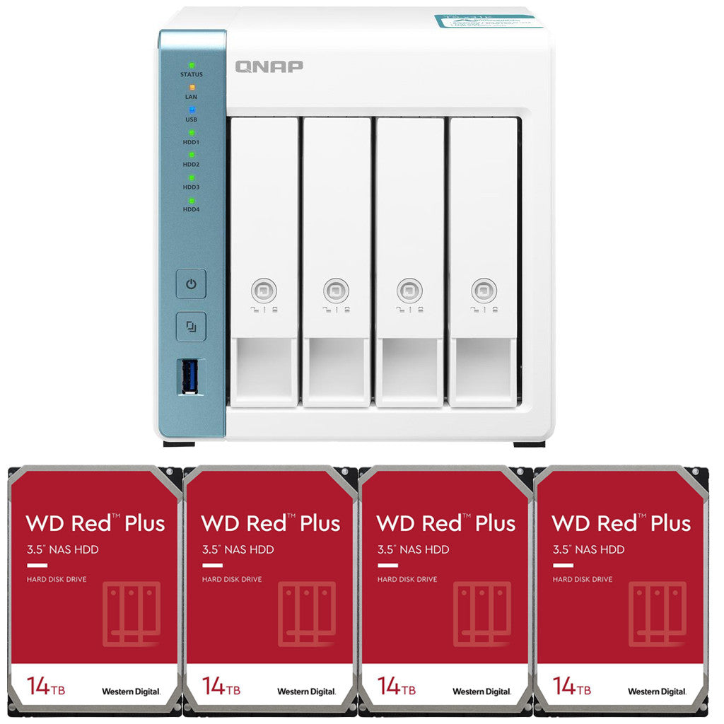 QNAP TS-431K 4-Bay Home NAS with 56TB (4 x 14TB) of Western Digital Red Plus Drives Fully Assembled and Tested