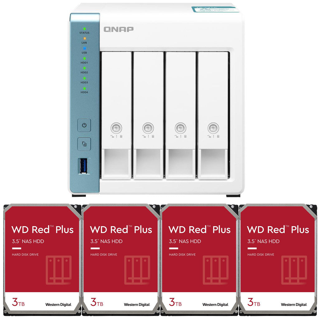 QNAP TS-431K 4-Bay Home NAS with 12TB (4 x 3TB) of Western Digital Red Plus Drives Fully Assembled and Tested