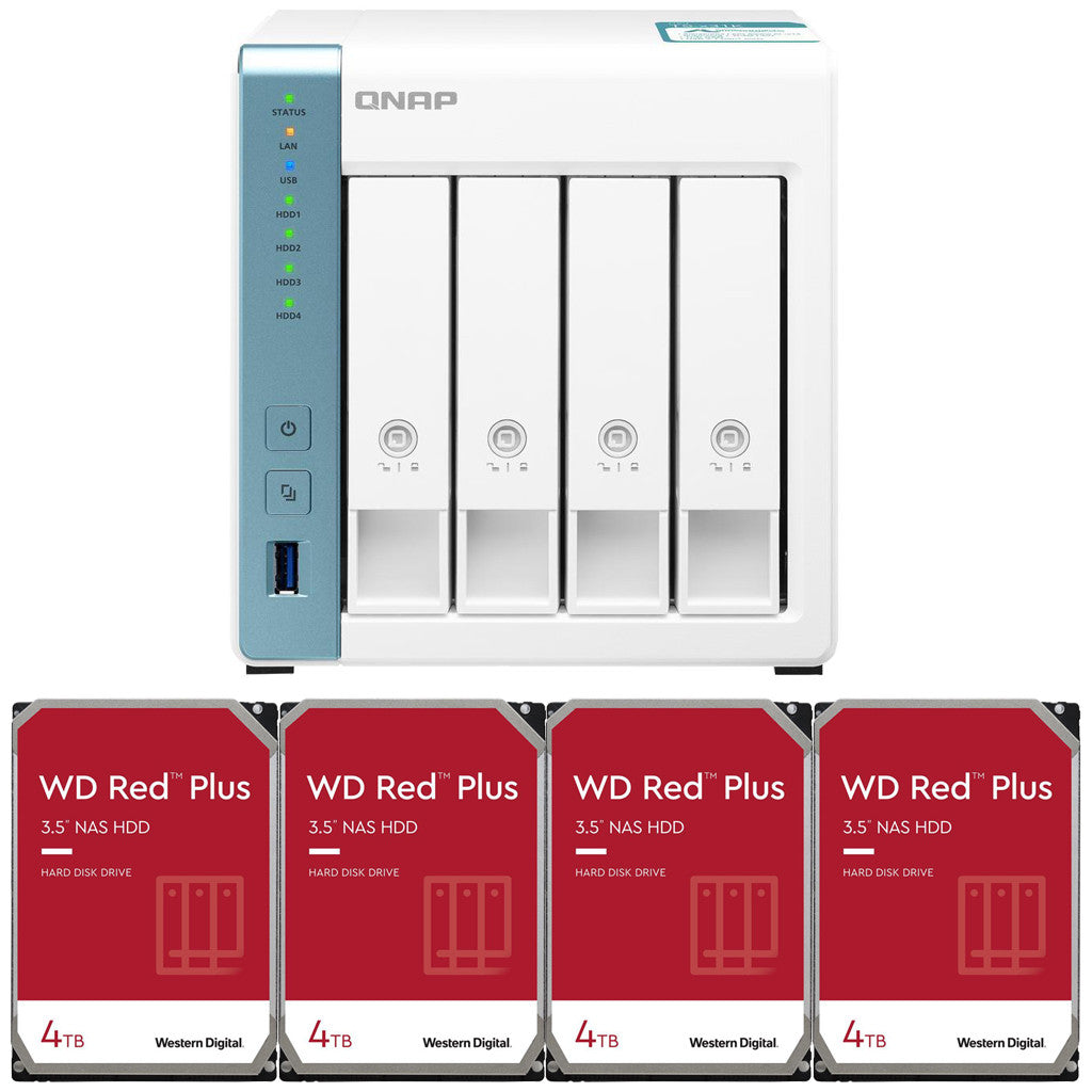 QNAP TS-431K 4-Bay Home NAS with 16TB (4 x 4TB) of Western Digital Red Plus Drives Fully Assembled and Tested