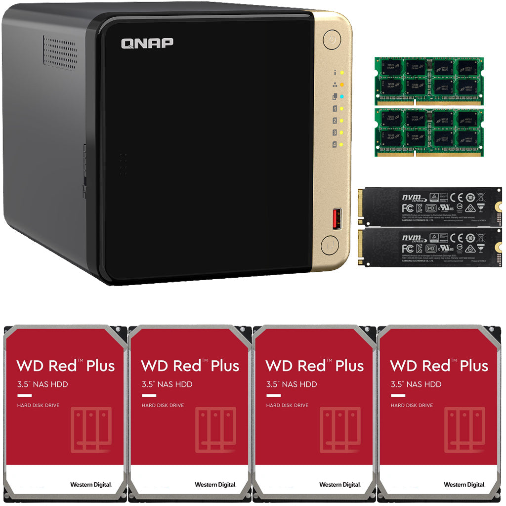QNAP TS-464 4-Bay NAS with 8GB RAM, 500GB (2 x 250GB) NVME Cache, and 24TB (4 x 6TB) of Western Digital Red Plus Drives Fully Assembled and Tested