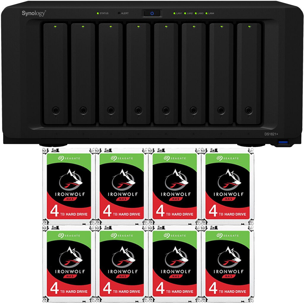 Synology DS1821+ 8-BAY DiskStation with 4GB Synology RAM and 32TB (8x4TB) Seagate Ironwolf NAS Drives Fully Assembled and Tested