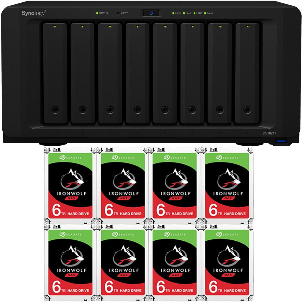 Synology DS1821+ 8-BAY DiskStation with 4GB Synology RAM and 48TB (8x6TB) Seagate Ironwolf NAS Drives Fully Assembled and Tested